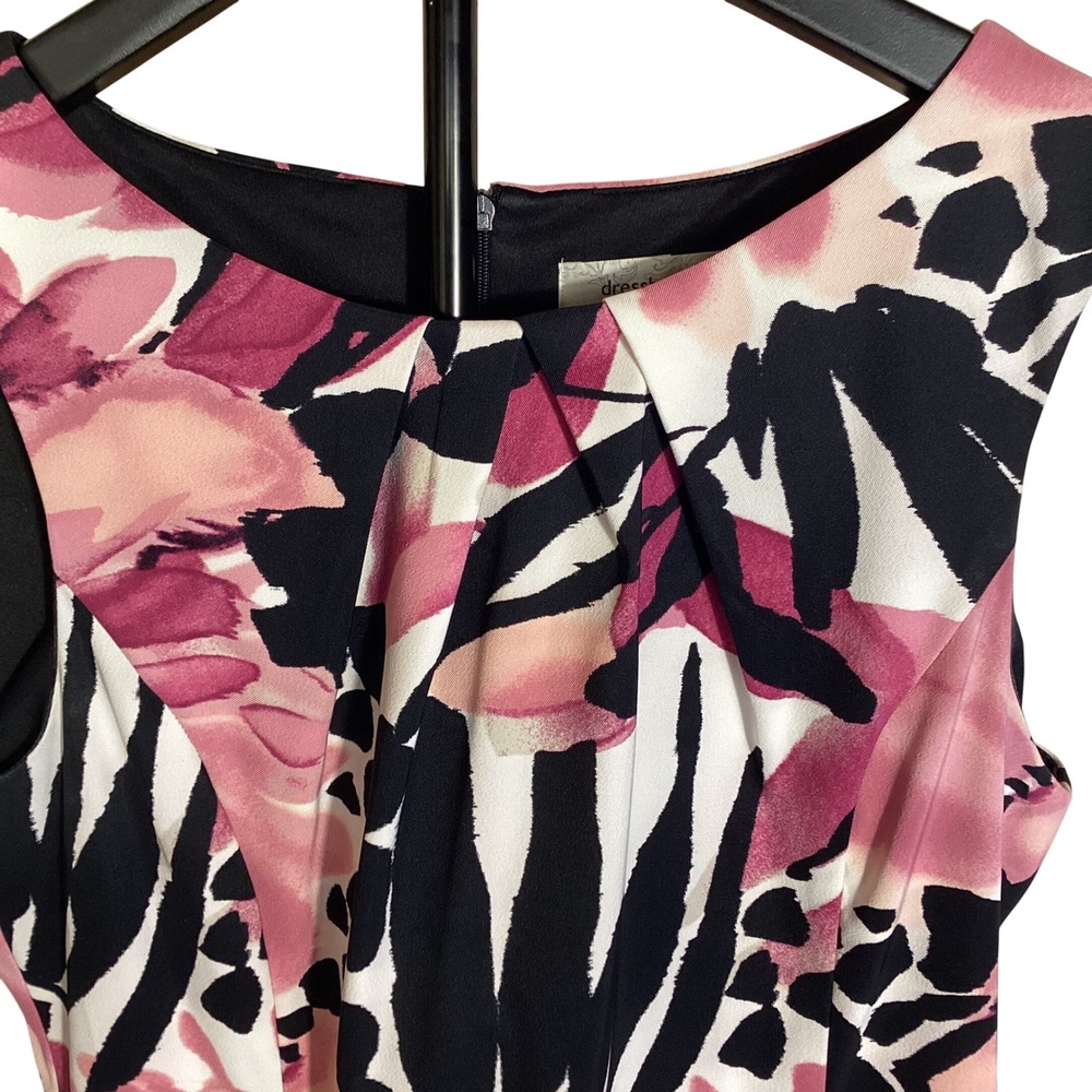 Dressbarn Pink Black Floral Abstract Sleeveless Sheath Dress Size 10 - Picture 2 of 10